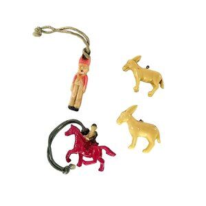 Vintage Cracker Jack Celluloid Charms Donkey Horse Rider Soldier Collectibles